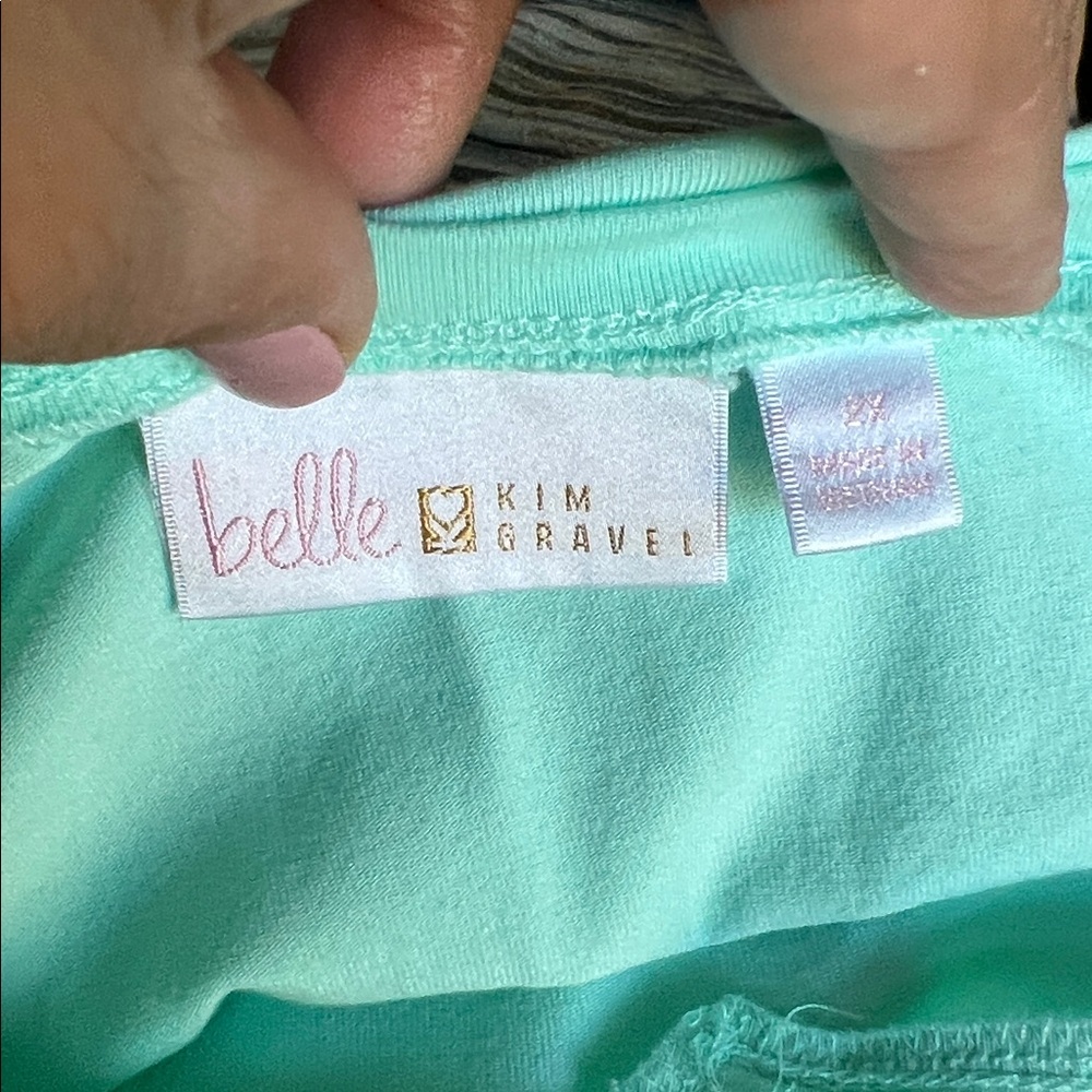 Belle by Kim Gravel Aqua V-Neck Long Sleeve Top - Picture 4 of 5
